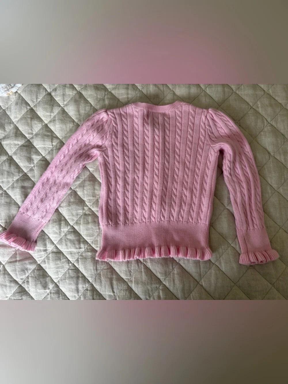 Ralph Lauren Pink Cable-Knit Ruffle Hem Cardigan